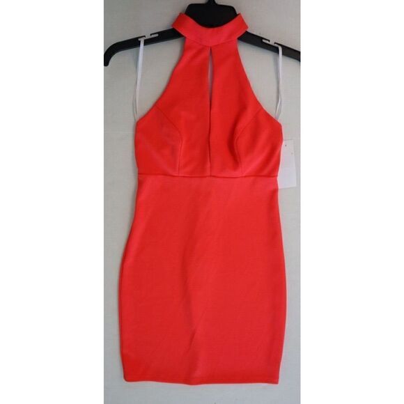 B. Darlin Women's Sz 1/2 Coral Sleeveless Halter Short Party Body Con Dress $54 - Picture 1 of 8